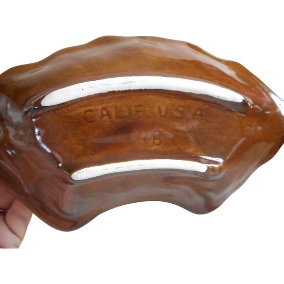 Vintage MCM Mid Century Lazy Susan Serving snack Set Calif Pottery chip dip Leaf - Picture 3 of 4